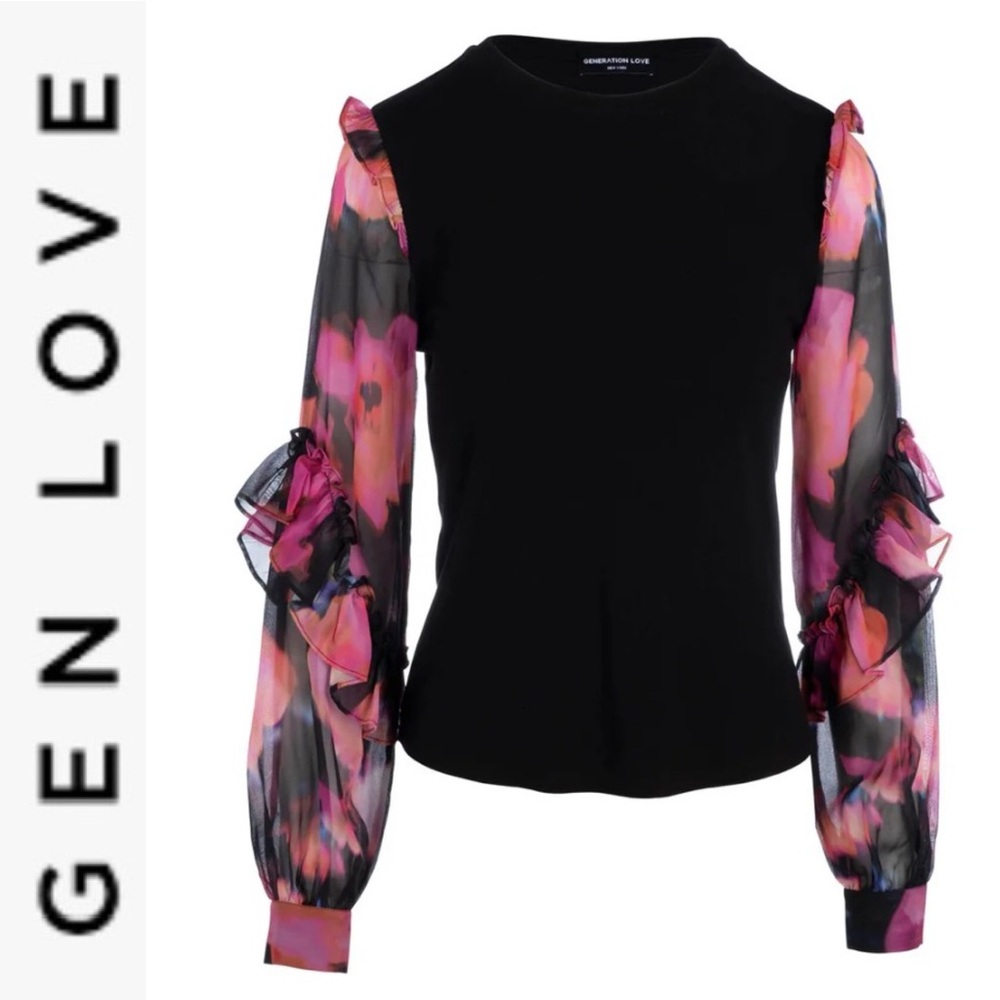 Like New Generation Love Joni Floral Sleeve Silk Top xs - Picture 1 of 13